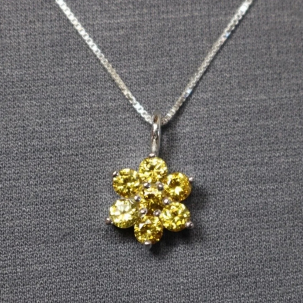 Sterling Silver Yellow CZ Flower Pendant